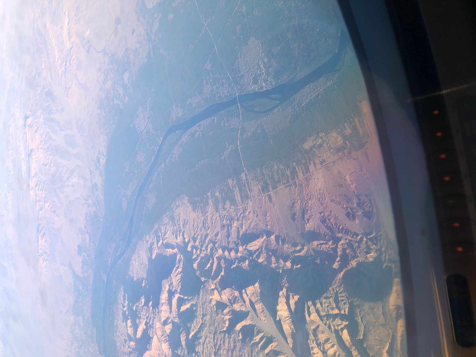Flying over the Nile River during African continent trip